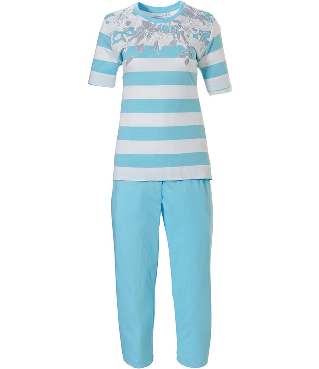 Pastunette short sleeve cotton pyjama set 'floral dream garden, horizontal lines'