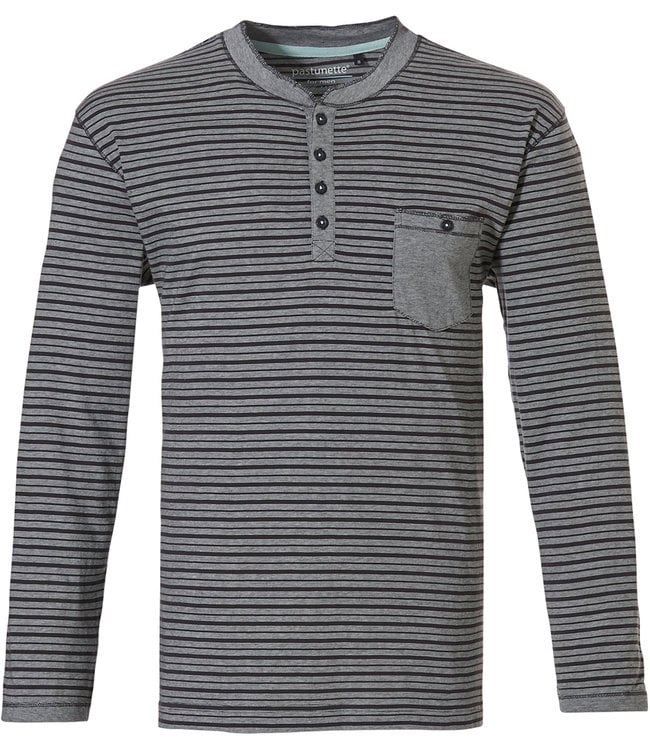 Pastunette for Men 'in the stripe' Mix & Match lounge-style grey stripey long sleeve cotton pyjama top with buttons