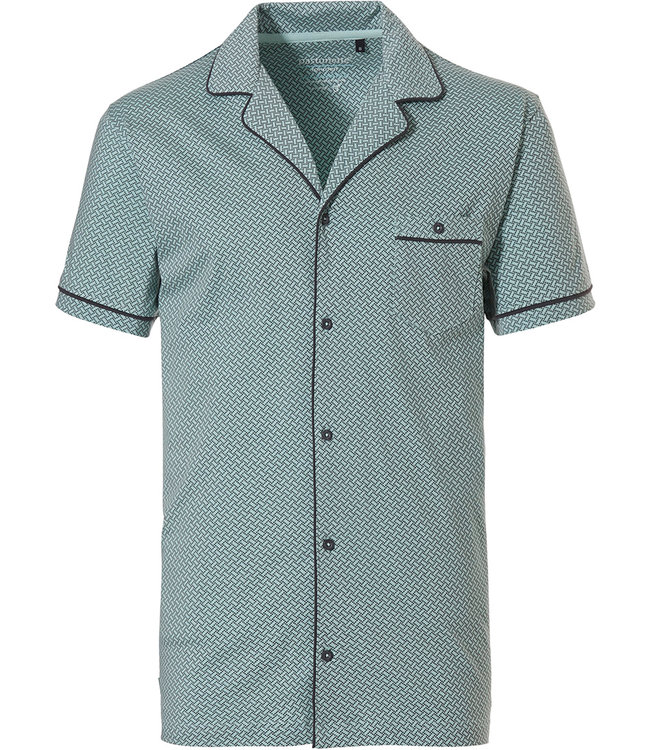 Pastunette for Men light green short sleeve mens full button cotton pyjama top link of bricks