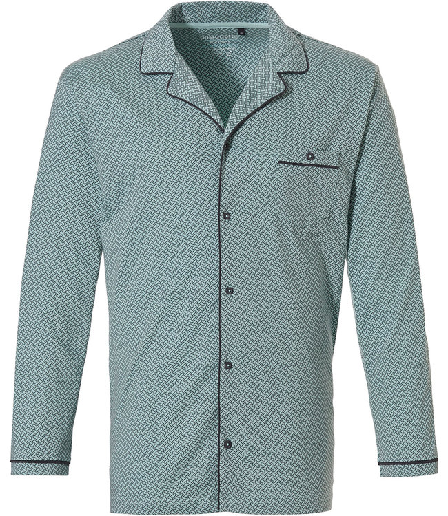 Pastunette for Men light green long sleeve mens full button cotton pyjama top 'link of bricks'