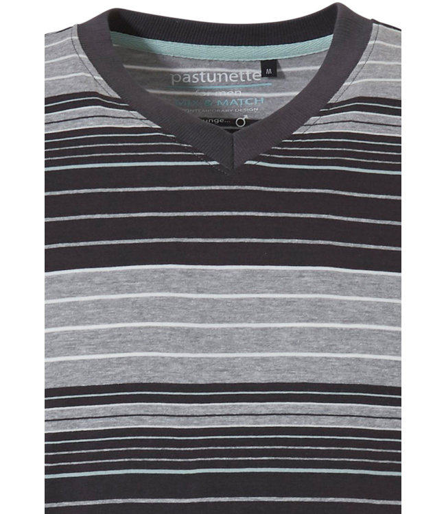 moderne, grijs gestreepte heren pyjama top met korte mouwen