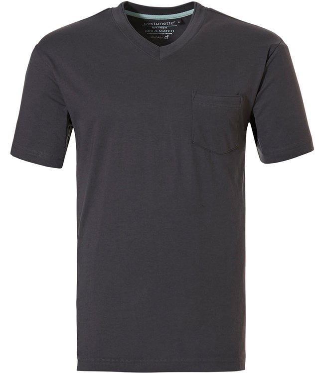Pastunette for Men Mix & Match dark grey short sleeve, t-shirt style men's cotton 'v' neck pyjama top