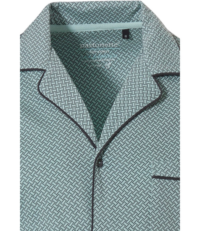 light green short sleeve mens full button cotton pyjama top 'link of bricks'