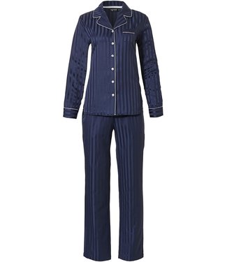 Pastunette Deluxe donkerblauwe doorknoop pyjama 'soft as satin stripes'