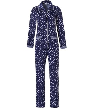 Pastunette dames doorknoop pyjama van blauwe fleece 'fashion dashes'