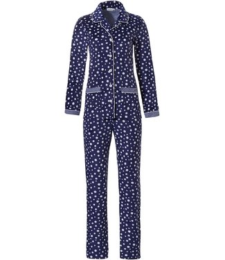 Pastunette ladies full button blue fleece pyjama 'fashion dashes'