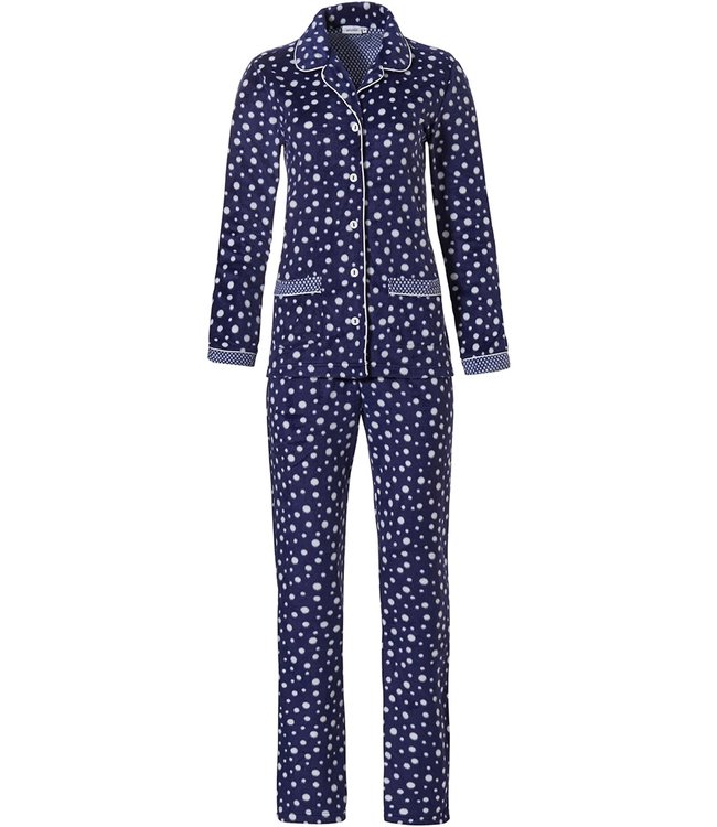 Pastunette ladies full button blue fleece pyjama 'fashion dashes'