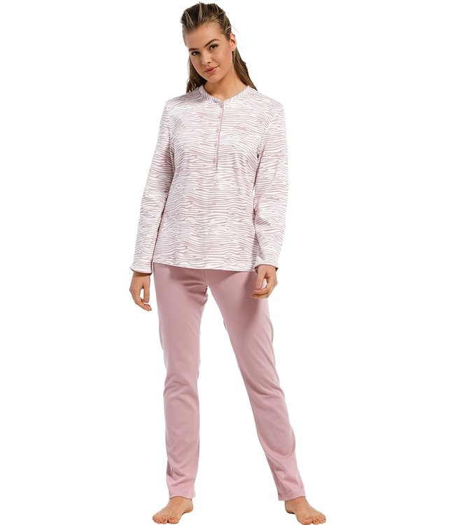 roze , katoen interlock pyjama met knoopjes 'feminine animal magic'