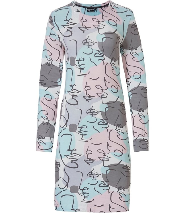Pastunette Deluxe 'model art colour' pale blue & pastel pink ladies long sleeve nightdress with an all over 'model art colour' pattern