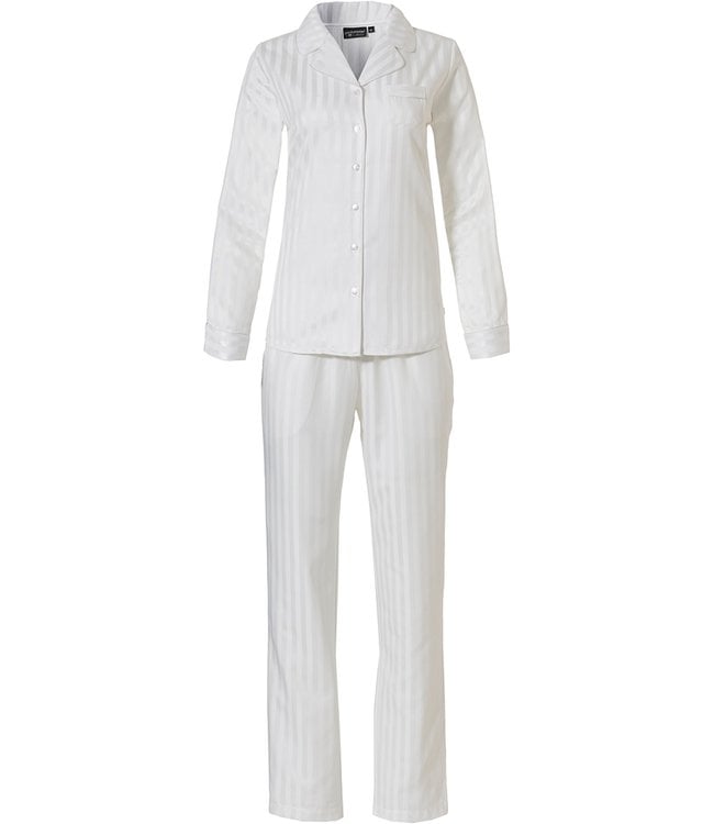 Pastunette Deluxe snow white full button pyjama 'soft as satin stripes'