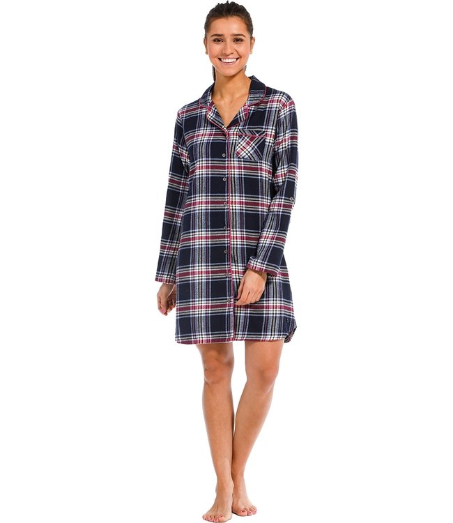 full button flannel nightshirt 'cool trendy checks'