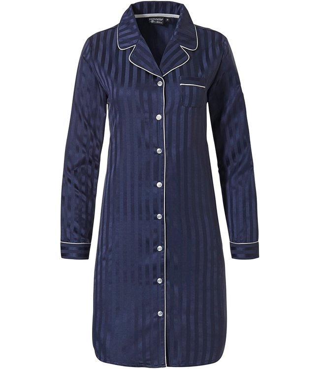 Pastunette Deluxe midnight blue full button nightdress 'soft as satin stripes'