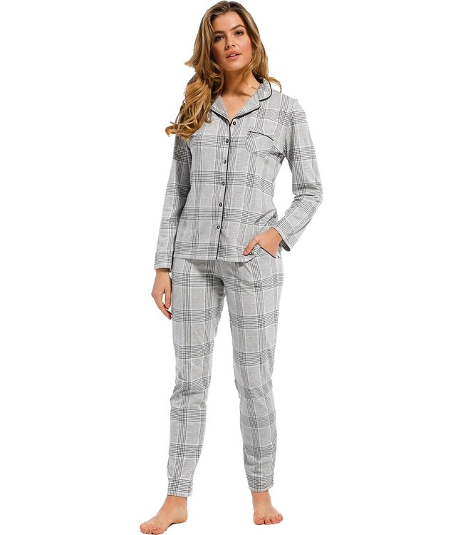 katoen-polyester doorknoop damespyjama 'checks in style'