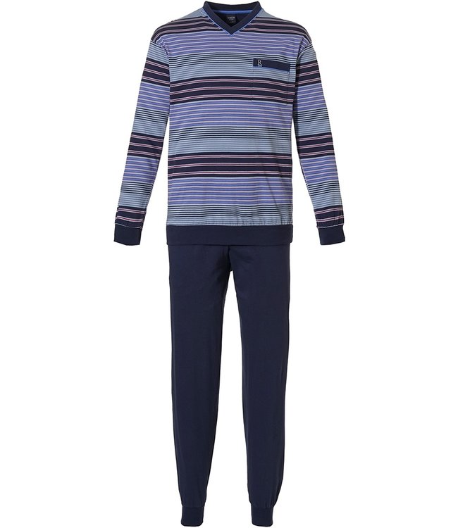 Robson mens blue 'v' neck cotton pyjama 'mixed stripes'