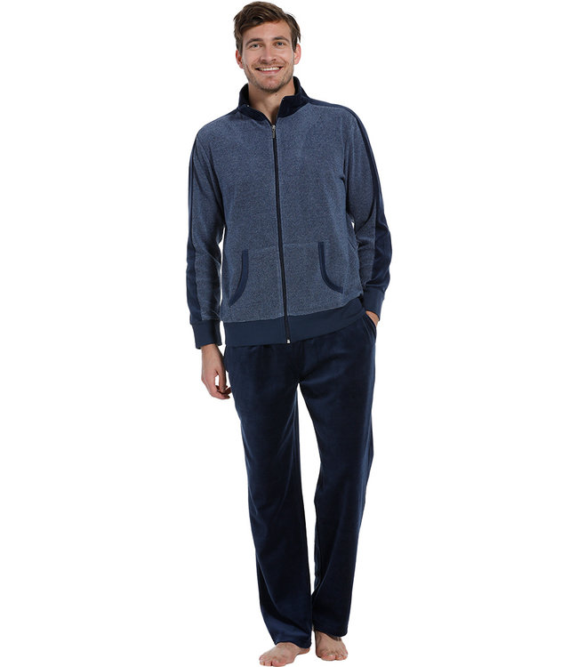 men's dark blue terry lounge homesuit with full zip 'a little bit sporty'