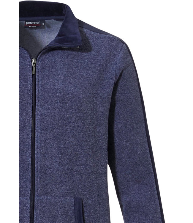 donkerblauw, badstof, heren lounge-homesuit met rits 'a little bit sporty'