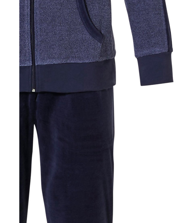 donkerblauw, badstof, heren lounge-homesuit met rits 'a little bit sporty'
