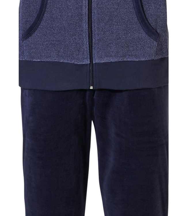 donkerblauw, badstof, heren lounge-homesuit met rits 'a little bit sporty'