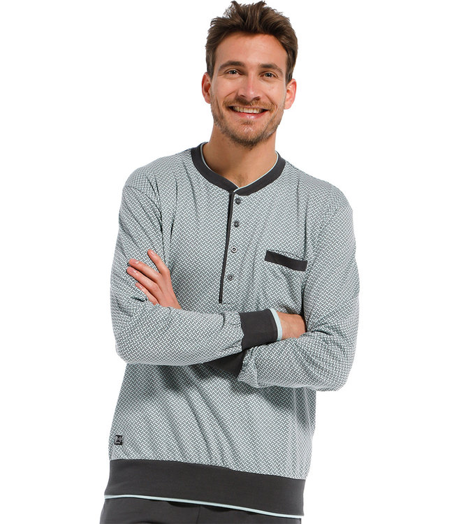 Mix & Match long sleeve, light green mens cotton top with 4 buttons