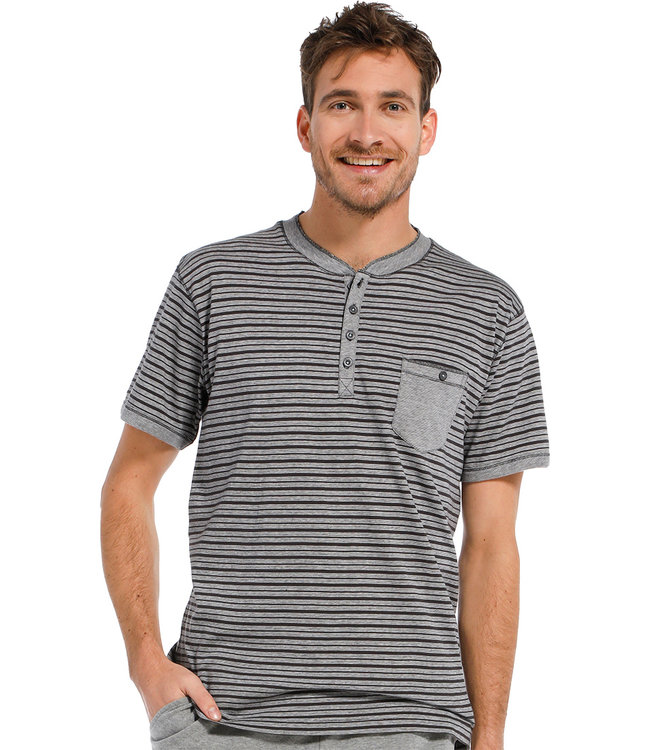 Mix & Match, mens stripey short sleeve, cotton top with buttons