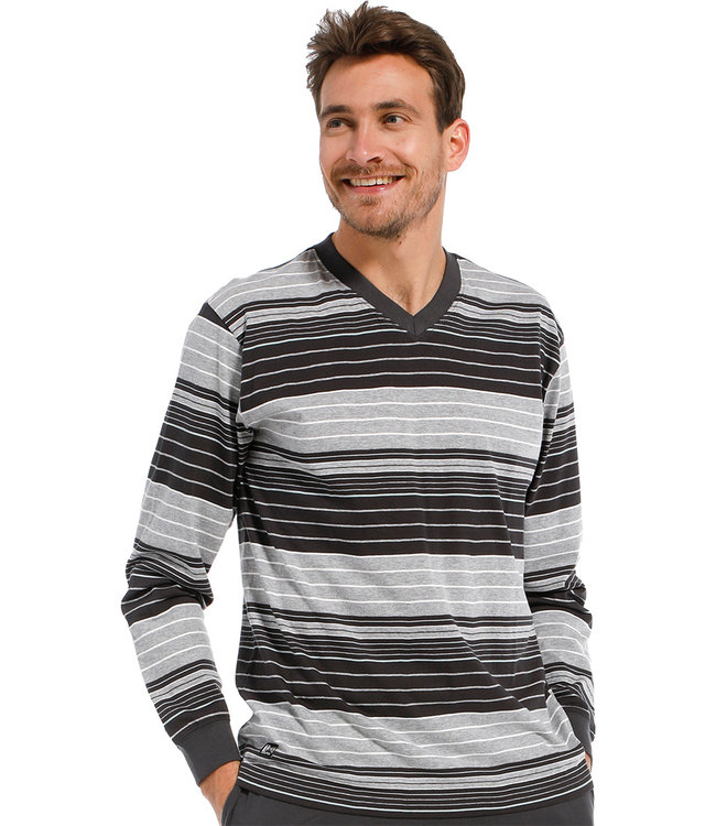 Mix & Match modern grey multi-striped men's long sleeved pyjama top