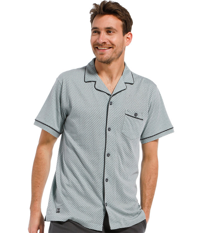 light green short sleeve mens full button cotton pyjama top 'link of bricks'