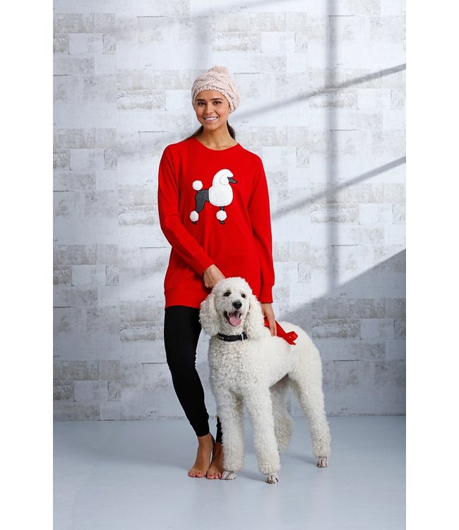 lounge-stijl pyjama 'fluffy posh poodle' met slim fit broek