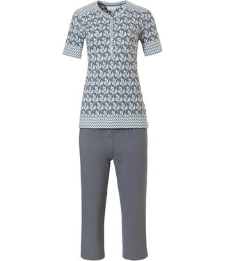 Pastunette cotton pyjama set with buttons 'geometrical leaves & zig zag lines'