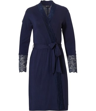 Pastunette Deluxe midnight blue wrap-over kimono 'romantic lace'