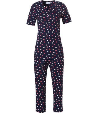 Pastunette donkerblauwe katoenen pyjama set met 3/4e lange broek 'just dotty'