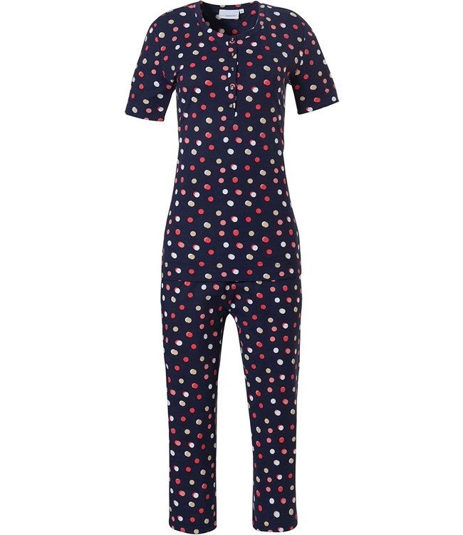 dark blue cotton 3/4 pyjama set 'just dotty'