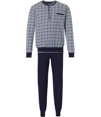 Pastunette for Men grijze katoenen heren pyjama set met knopen 'checked up'