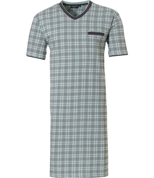 Pastunette for Men light green short sleeve cotton nightshirt 'checked up'