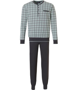 Pastunette for Men lichtgroene katoenen pyjama set met knoopjes 'checked up'