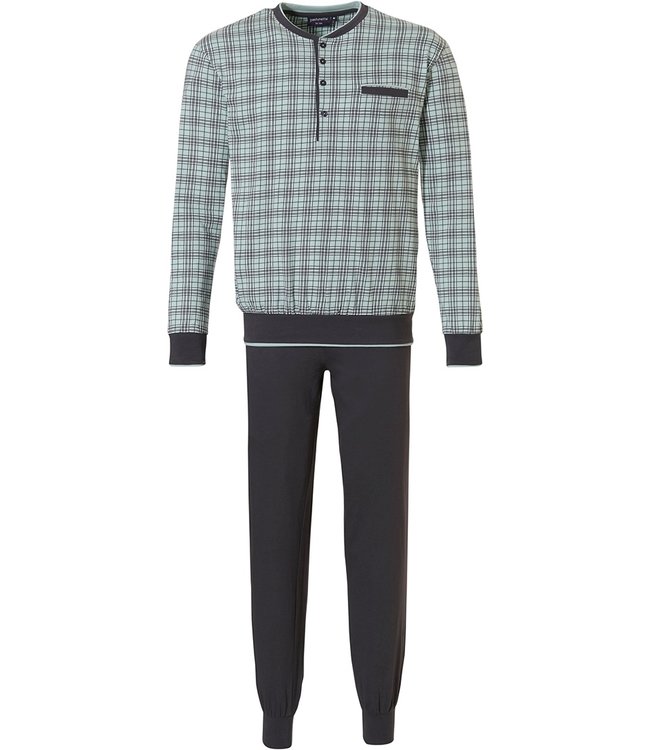 Pastunette for Men light green cotton pyjama set with buttons 'checked up'