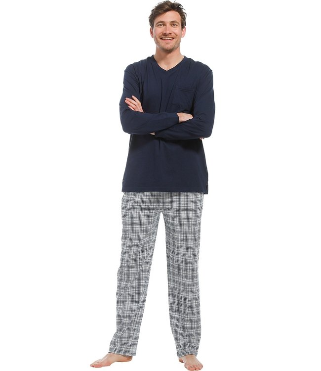 Mix & Match light grey cotton long pants 'checked up'