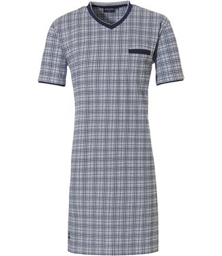 Pastunette for Men mens grey short sleeve cotton nightshirt 'checked up'