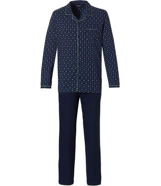 Pastunette for Men dark blue full button cotton pyjama 'chain link'