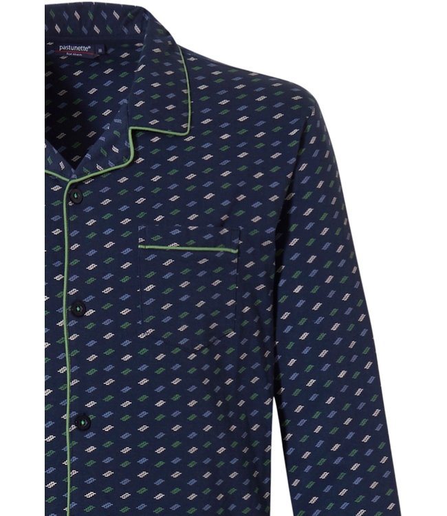 donkerblauwe katoenen doorknoop heren pyjama 'chain link'