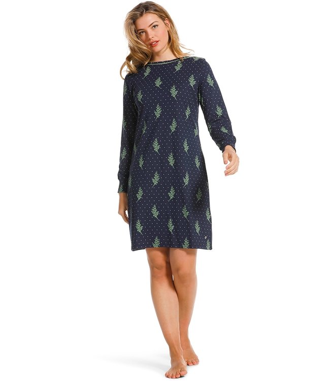 dames nachthemd van katoen-modal met wijde hals 'winter floral charm'