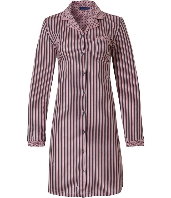 ladies full button cotton-modal nightdress 'smart stripes & diamonds'