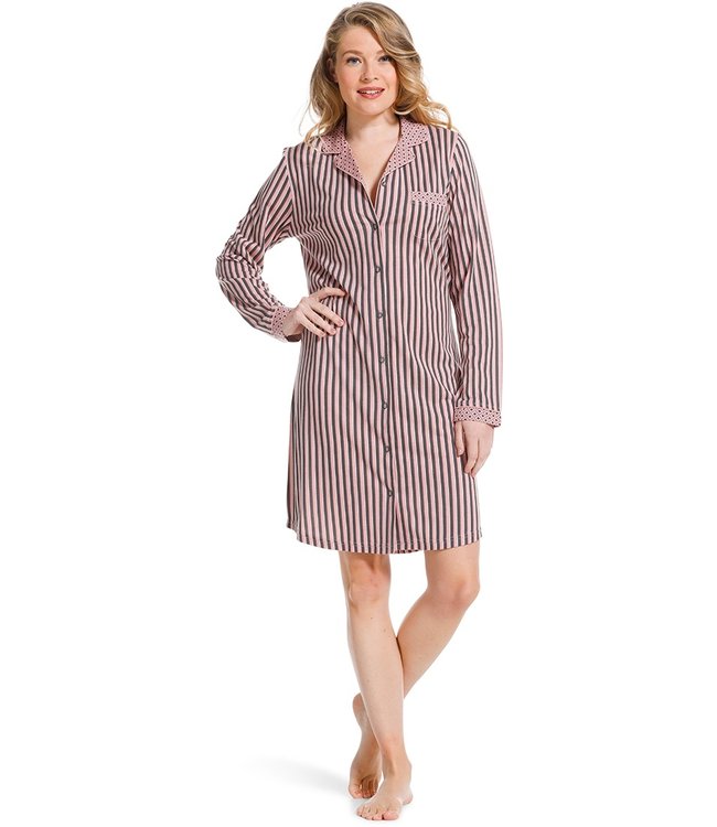 ladies full button cotton-modal nightdress 'smart stripes & diamonds'