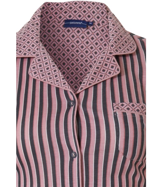 ladies full button cotton-modal nightdress 'smart stripes & diamonds'