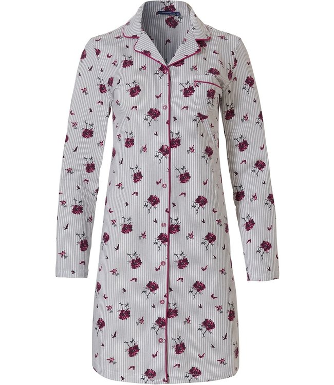 full button cotton nightdress 'striped floral beauty'