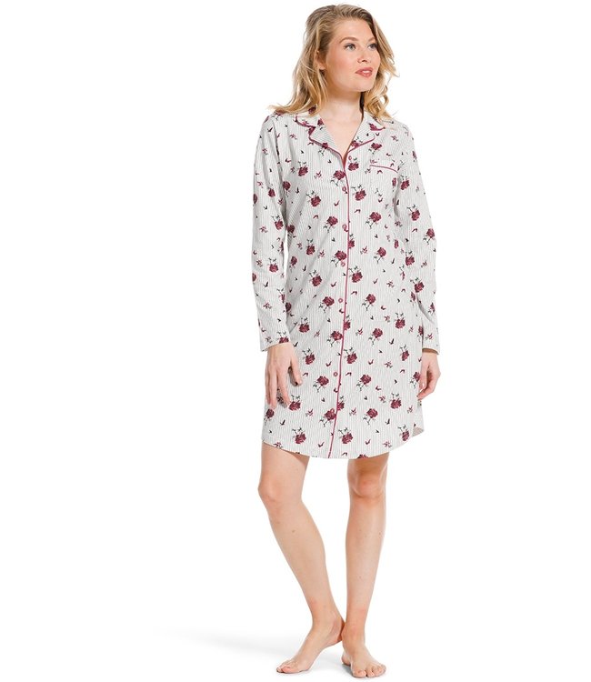full button cotton nightdress 'striped floral beauty'