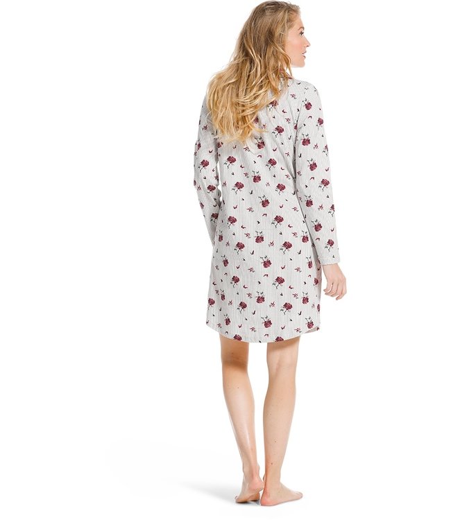 full button cotton nightdress 'striped floral beauty'
