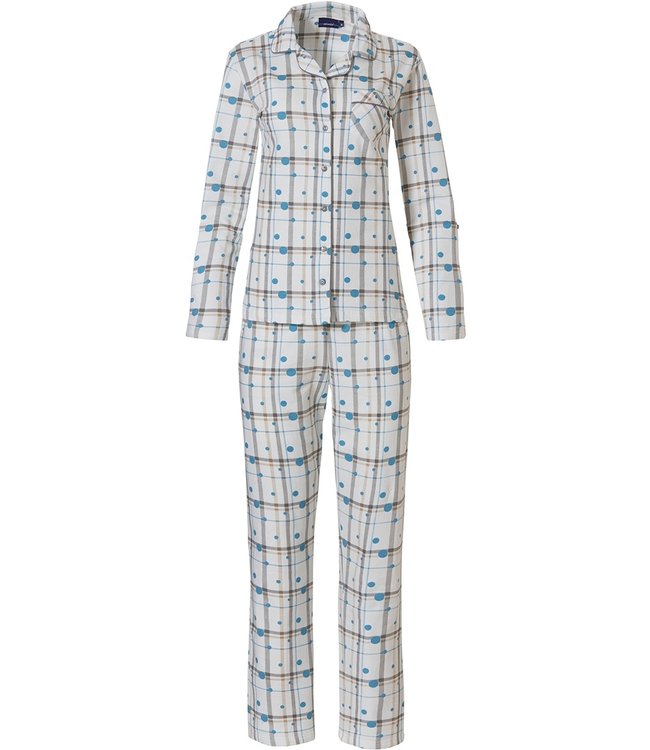 Pastunette dik katoenen - french terry doorknoop pyjama 'mysterious circles & checks'