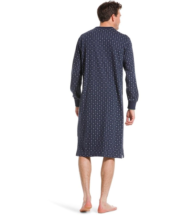 donkerblauw katoenen heren nachthemd met v-hals 'chain link'