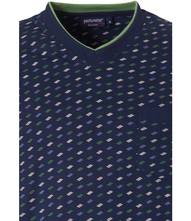 donkerblauw katoenen heren nachthemd met v-hals 'chain link'