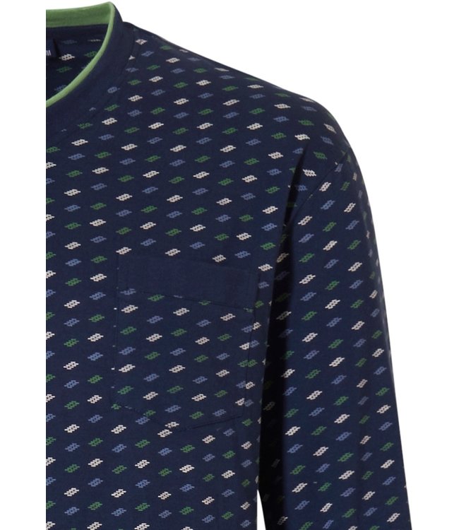 donkerblauw katoenen heren nachthemd met v-hals 'chain link'